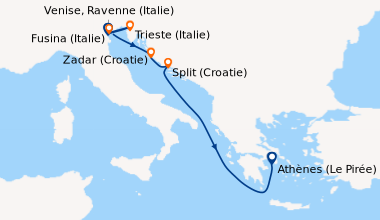 Itinéraire de la croisière Fusina (Italie), Trieste (Italie), Venise, Ra...