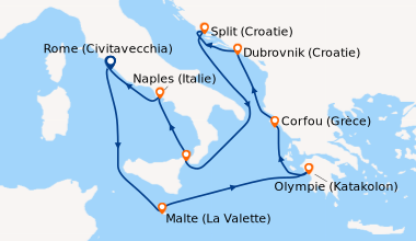 Itinéraire de la croisière Rome (Civitavecchia), En mer, Malte (La Valet...