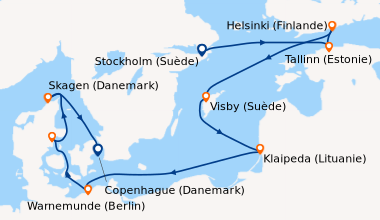 Itinéraire de la croisière Stockholm (Suède), Tallinn (Estonie), Helsink...
