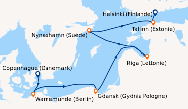 Itinéraire de la croisière Copenhague (Danemark), Warnemunde (Berlin), K...