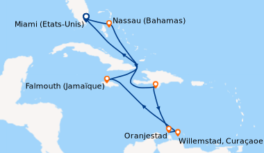 Itinéraire de la croisière Miami (Etats-Unis), Nassau (Bahamas), En mer,...