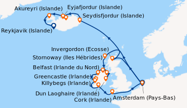 Itinéraire de la croisière Amsterdam (Pays-Bas), En mer, Stornoway (Iles...