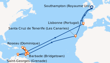 Itinéraire de la croisière Southampton (Royaume Uni), En mer, En mer, En...