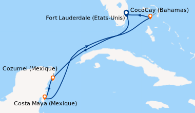 Itinéraire de la croisière Fort Lauderdale (Etats-Unis), En mer, Cozumel...