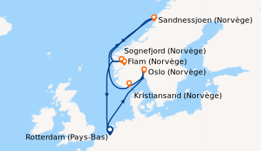 Itinéraire de la croisière Rotterdam (Pays-Bas), En mer, Oslo (Norvège),...