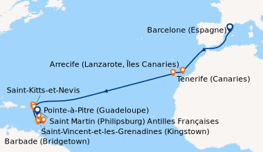 Itinéraire de la croisière Barcelone (Espagne), En mer, En mer, Fuerteve...
