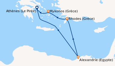Itinéraire de la croisière Athènes (Le Pirée), En mer, Alexandrie (Egypt...