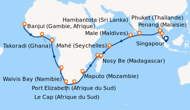 Itinéraire de la croisière Singapour, Kuala Lumpur (Malaisie), Kuala Lum...