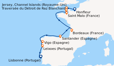 Itinéraire de la croisière Péninsule ibérique et cités fortifiées d'Atlantique