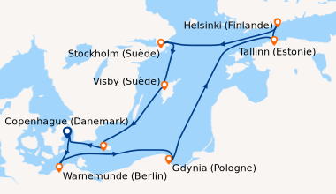 Itinéraire de la croisière Copenhague (Danemark), Warnemunde (Berlin), G...