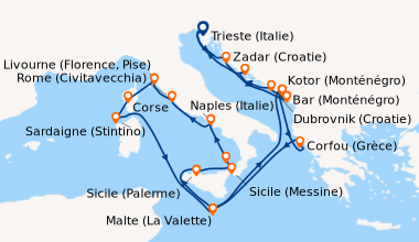 Itinéraire de la croisière Trieste (Italie), Zadar (Croatie), En mer, Ba...