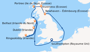 Itinéraire de la croisière Southampton (Royaume Uni) , En mer, Newhaven ...