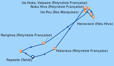 Itinéraire de la croisière Légendes des Marquises