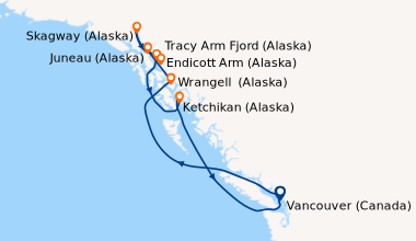 Itinéraire de la croisière Vancouver (Canada), En mer, Wrangell  (Alaska...
