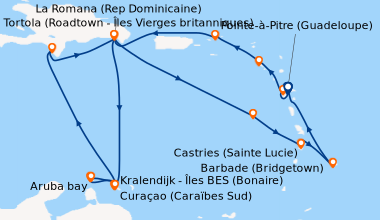 Itinéraire de la croisière Antilles, Iles Vierges, Rép.Dominicaine