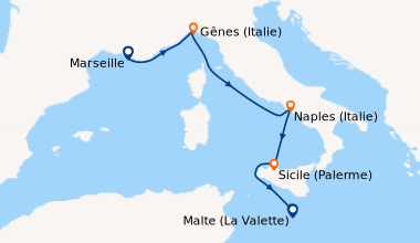Itinéraire de la croisière Marseille, Gênes (Italie), Naples (Italie), S...