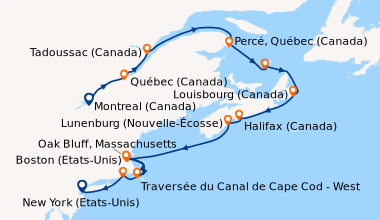 Itinéraire de la croisière Croisière de la fidélité - De la Belle Province à Big Apple : nature et cités remarquables