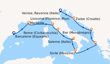 Itinéraire de la croisière Barcelone (Espagne), Marseille, Livourne (Flo...