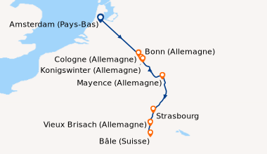 Itinéraire de la croisière Le Rhin en héritage : art histoire et patrimoine. À la découverte des génies et des chefs-d'œuvre d'Europe (ABE_NOVPP)