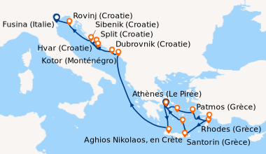 Itinéraire de la croisière Athènes (Le Pirée), Syros, Ermoupoli (Grèce),...