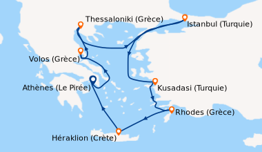 Itinéraire de la croisière Athènes (Le Pirée), Volos (Grèce), Thessaloni...
