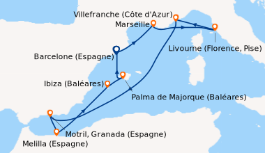 Itinéraire de la croisière Barcelone (Espagne), Marseille, Livourne (Flo...