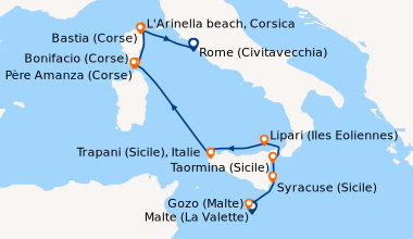 Itinéraire de la croisière Malte (La Valette), Gozo (Malte), Syracuse (S...