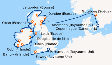 Itinéraire de la croisière Copenhague (Danemark), Goteborg (Suède), En m...