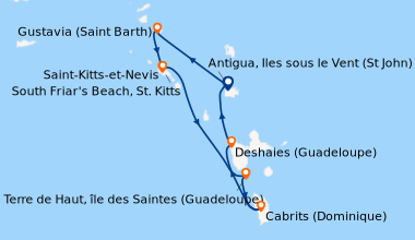 Itinéraire de la croisière Antigua, Iles sous le Vent (St John), Gustavi...