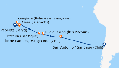 Itinéraire de la croisière Papeete (Tahiti), Anaa (Tuamotu), Fakarava (P...