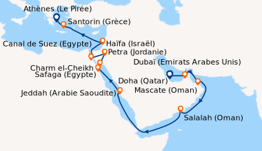Itinéraire de la croisière Doha (Qatar), Dubaï (Emirats Arabes Unis), En...