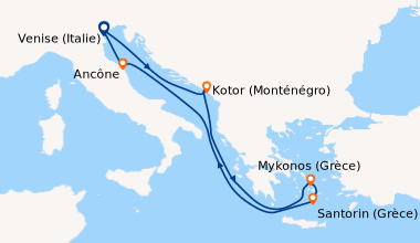 Itinéraire de la croisière De Venise aux Cyclades