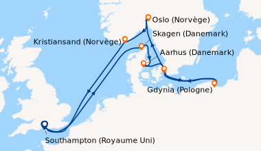 Itinéraire de la croisière Southampton (Royaume Uni), En mer, Skagen (Da...