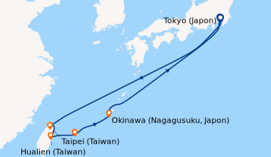 Itinéraire de la croisière Tokyo (Japon), En mer, En mer, Taipei (Taiwan...