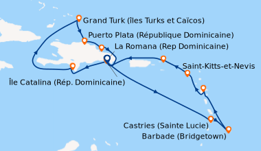 Itinéraire de la croisière Rép.Dominicaine, Turks et Caicos, Antilles, Iles Vierges