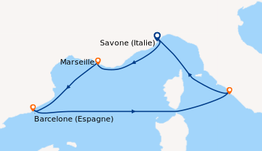 Itinéraire de la croisière Italie, France, Espagne