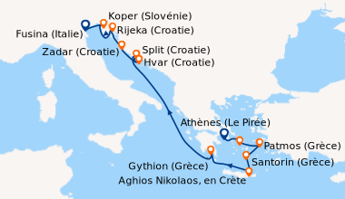 Itinéraire de la croisière Athènes (Le Pirée), Syros, Ermoupoli (Grèce),...