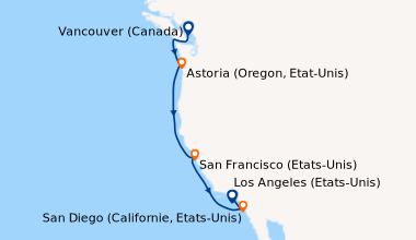 Itinéraire de la croisière Vancouver (Canada), En mer, Astoria (Oregon, ...