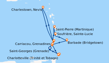 Itinéraire de la croisière Saint-Georges (Grenade), Charlotteville (Trin...