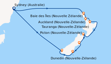 Itinéraire de la croisière Sydney (Australie), En mer, En mer, En mer, B...