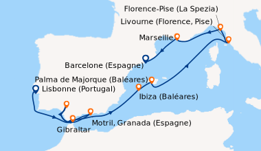 Itinéraire de la croisière Lisbonne (Portugal), En mer, Motril, Granada ...