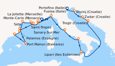 Itinéraire de la croisière Monte-Carlo (Monaco), Portofino (Italie), Sai...