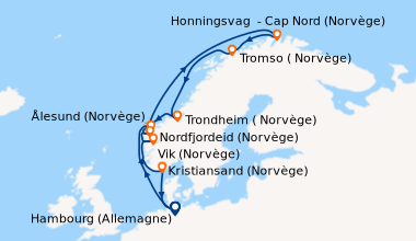Itinéraire de la croisière Hambourg (Allemagne), En mer, Ålesund (Norvèg...