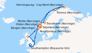 Itinéraire de la croisière Southampton (Royaume Uni) , En mer, South Que...