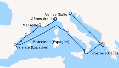 Itinéraire de la croisière Venise (Italie), En mer, Corfou (Grèce), En m...