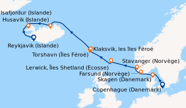 Itinéraire de la croisière Copenhague (Danemark), Skagen (Danemark), Far...