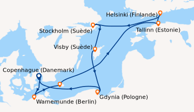 Itinéraire de la croisière Copenhague (Danemark), Warnemunde (Berlin), R...