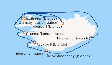 Itinéraire de la croisière Nature et traditions islandaises