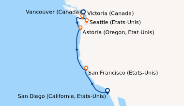 Itinéraire de la croisière Vancouver (Canada), Seattle (Etats-Unis), Vic...