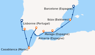 Itinéraire de la croisière Lisbonne (Portugal), Portimao (Portugal), Cas...